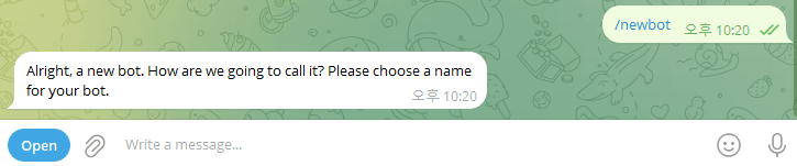 Running /newbot in BotFather