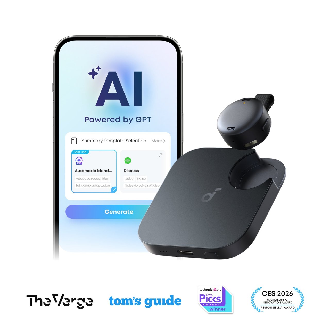 Anker Soundcore Work AI voice recorder coin-sized device