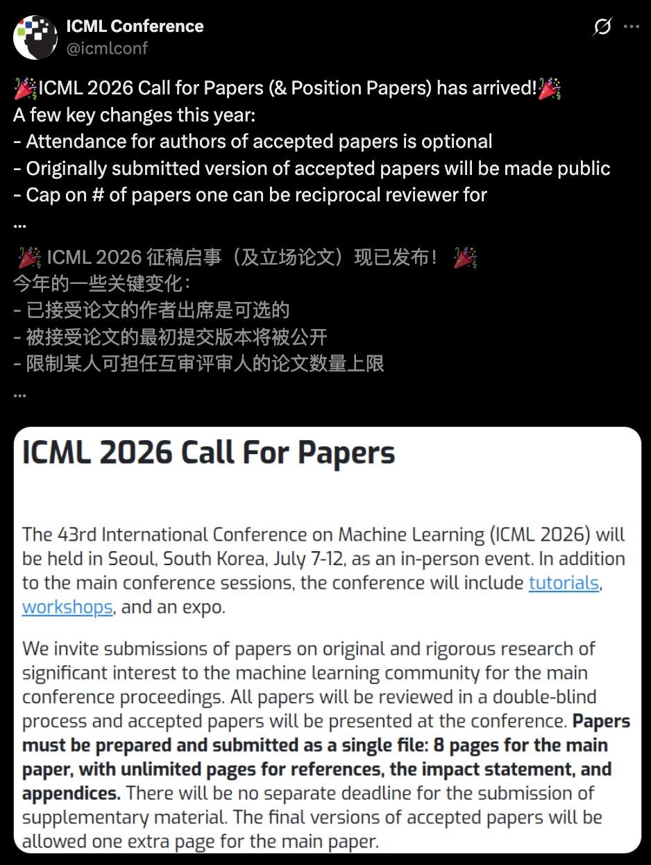 ICML 2026 LLM review policy announcement showing the two-policy framework