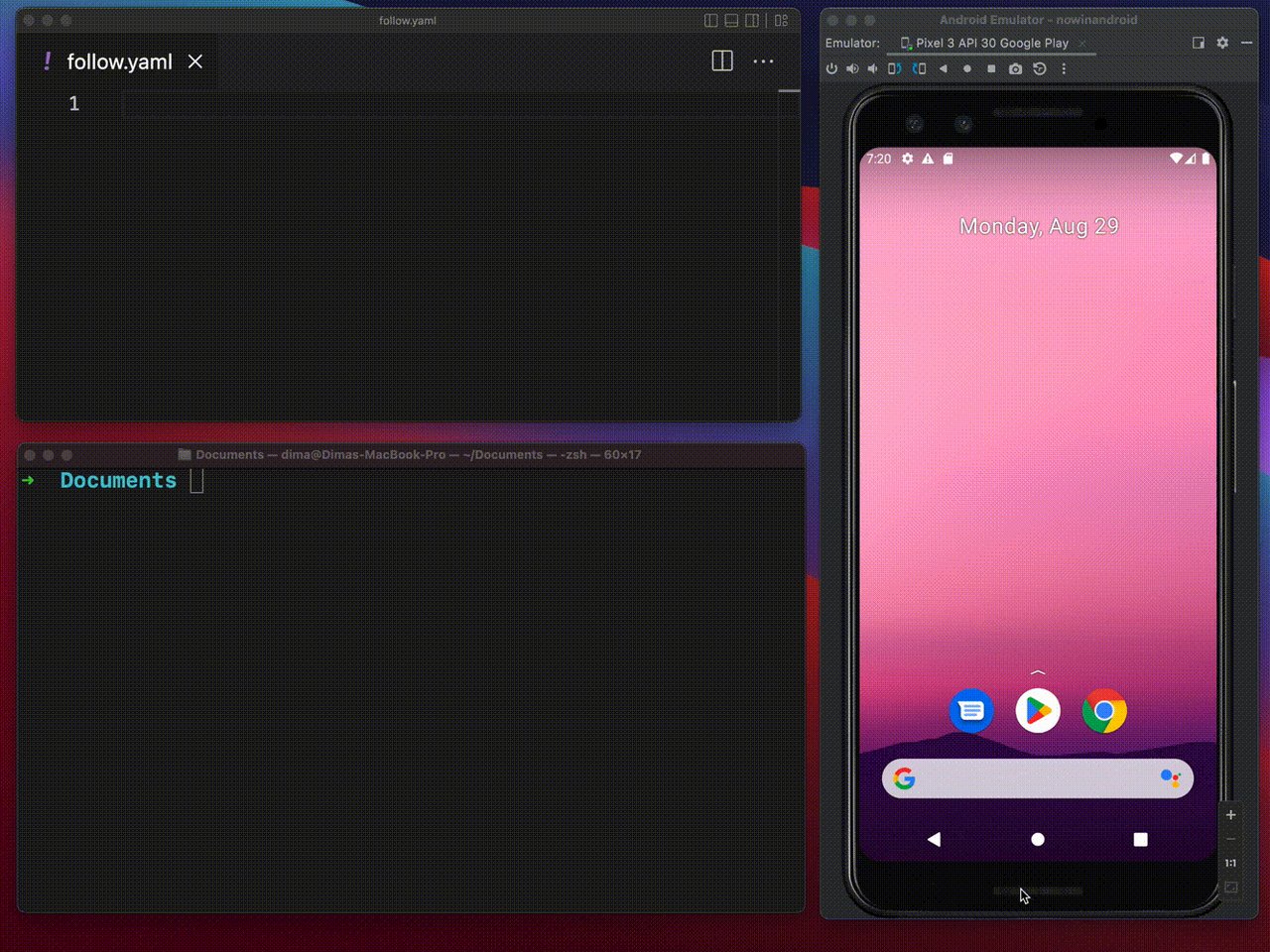 Maestro demo showing automated app testing on a mobile device
