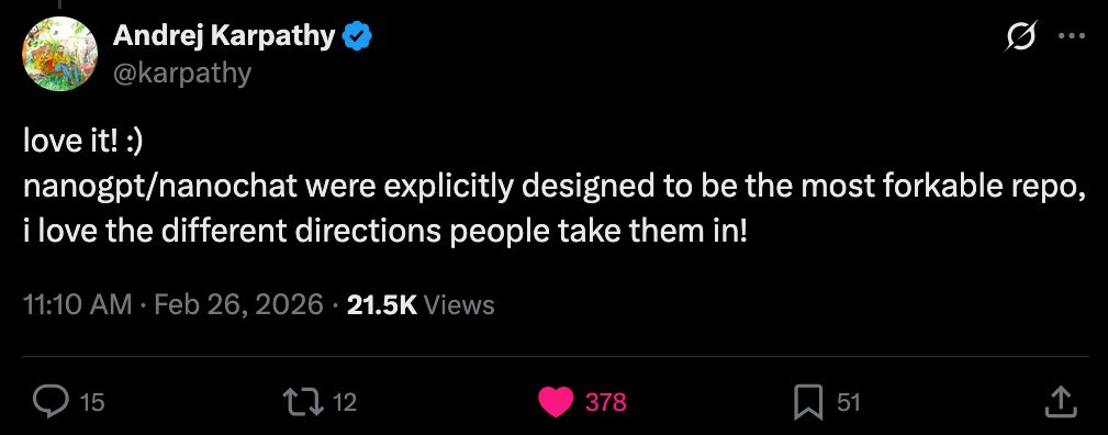 Andrej Karpathy's endorsement of the NanoGPT Slowrun project