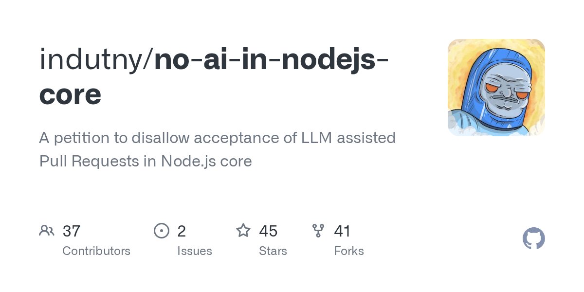 GitHub repository for the No AI in Node.js Core petition