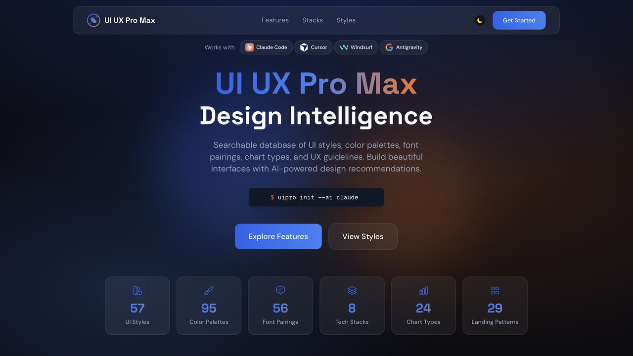 UI UX Pro Max website showing design system generation