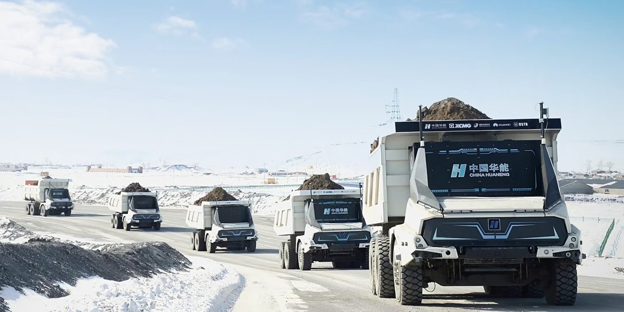 Autonomous electric mining trucks at Yimin coal mine in Inner Mongolia
