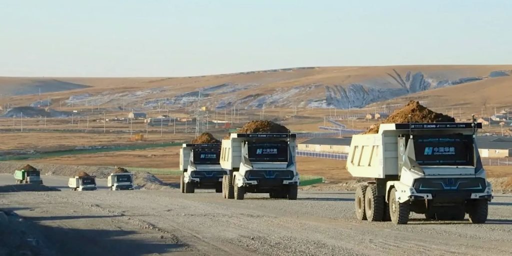 Chinese autonomous electric mining trucks operating in Mongolia