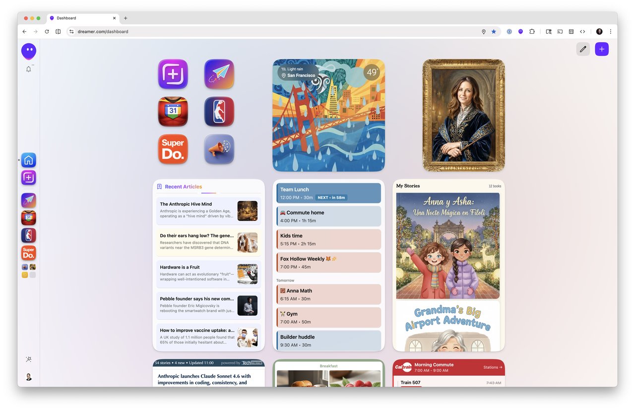Dreamer dashboard showing AI agents