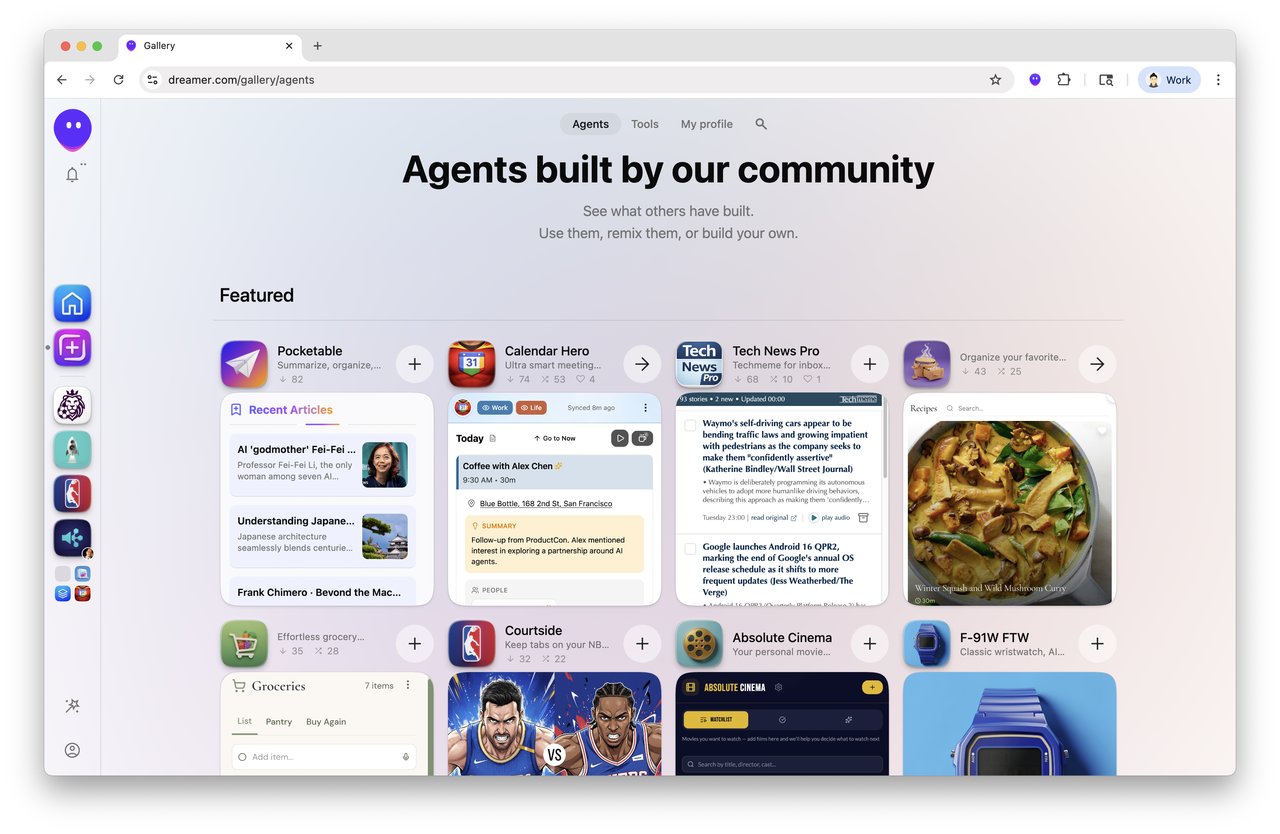 Dreamer gallery of community-built AI agents