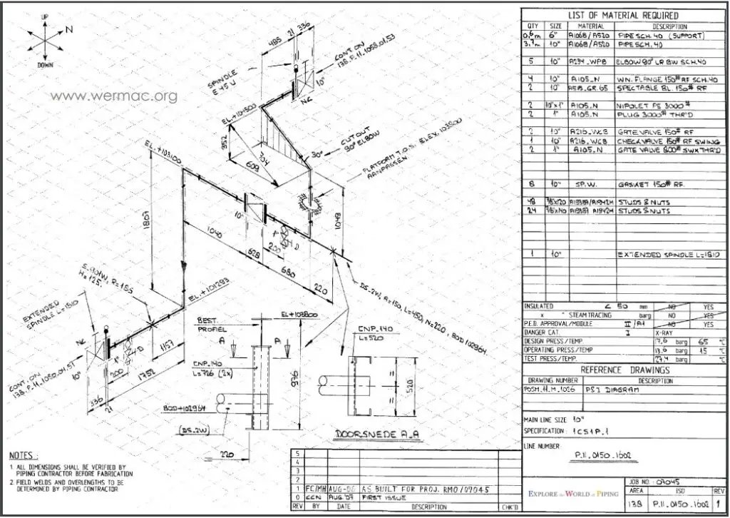 A piping isometric drawing showing pipes, fittings, valves, and material specifications — the type of industrial blueprint LaChance's AI app now reads automatically