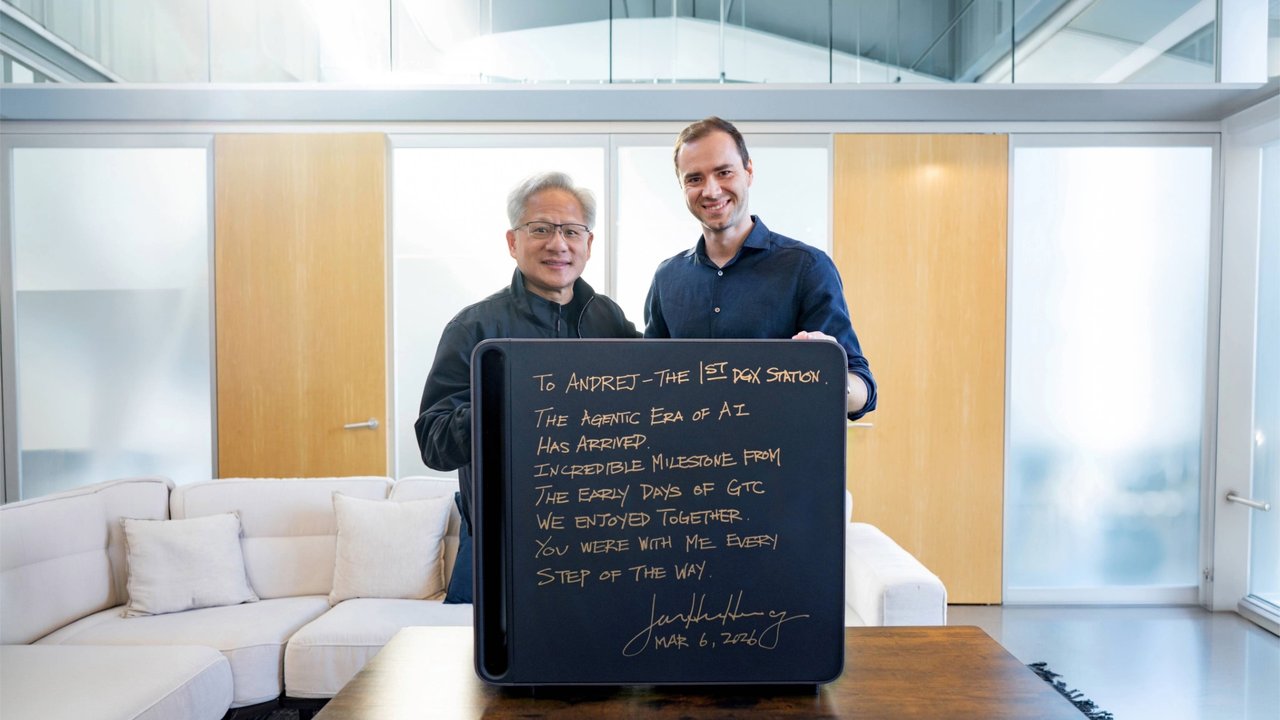 Jensen Huang and Andrej Karpathy with NVIDIA DGX Station