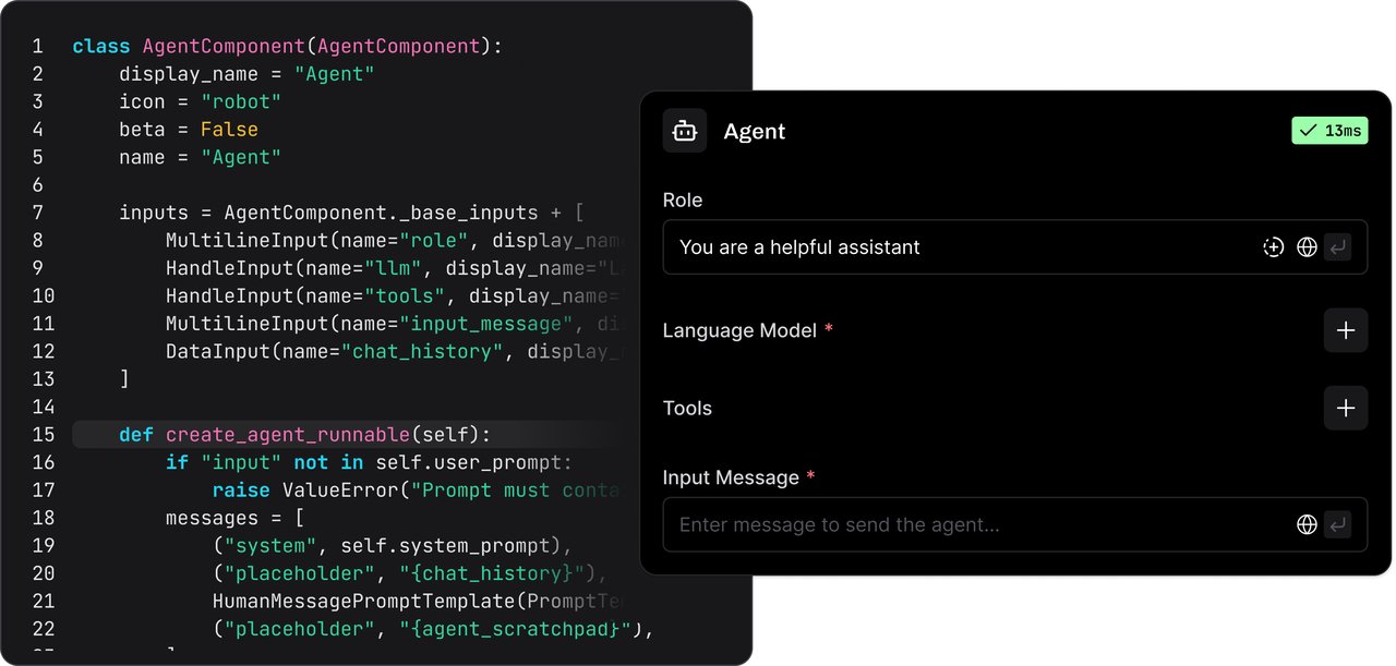 Langflow visual drag-and-drop AI workflow builder interface