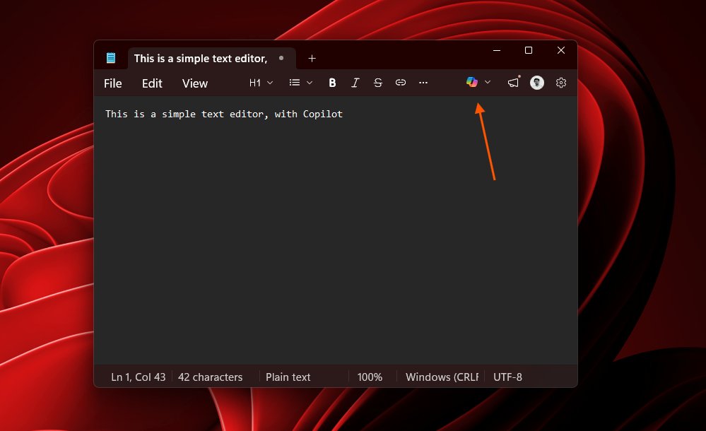 Windows 11 Notepad with Copilot icon that is being removed