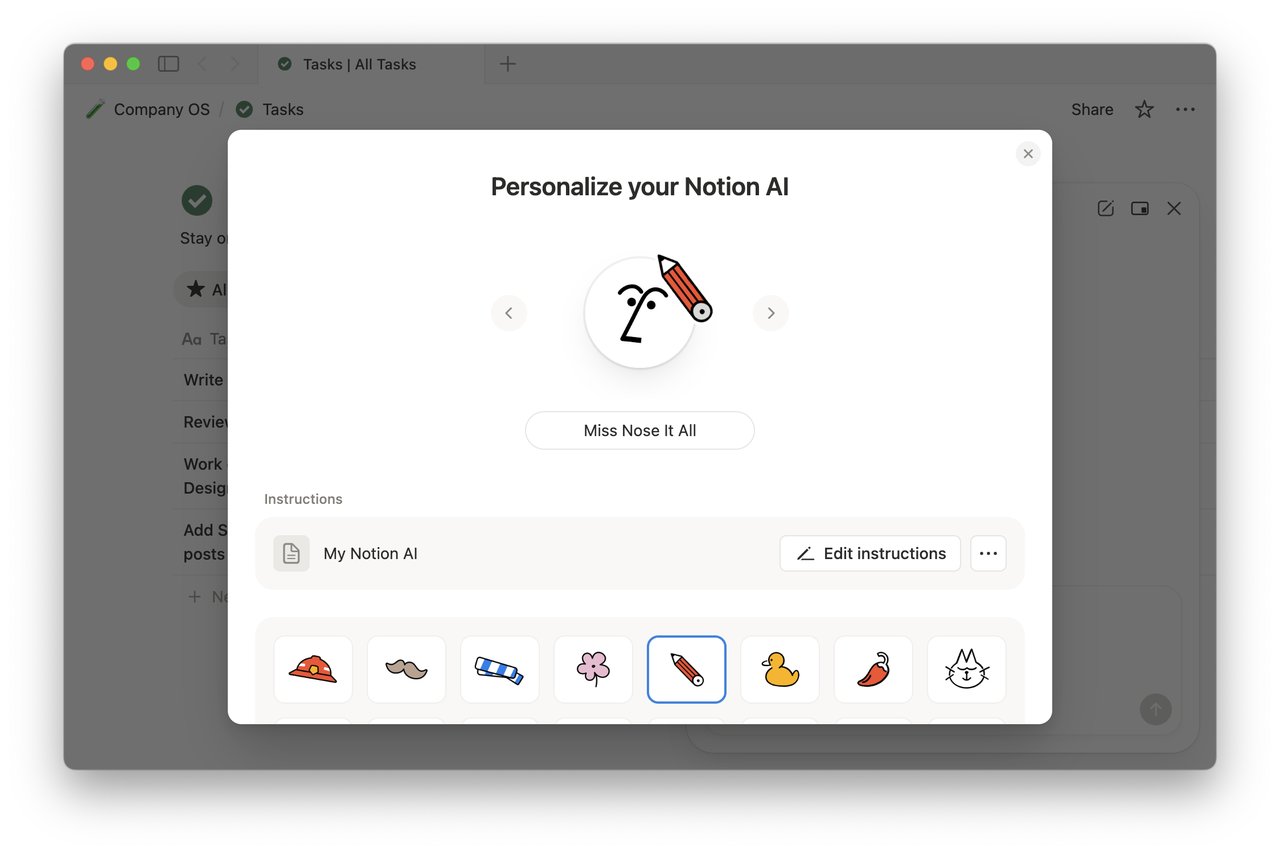 Notion AI Agent personalization settings