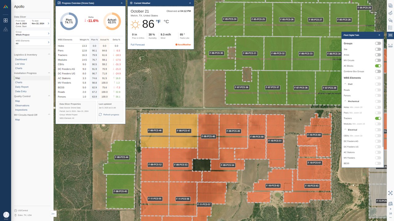 Terabase Construct digital twin dashboard for solar farm construction