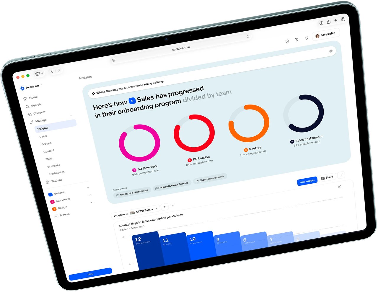 Sana AI interface showing knowledge search and learning platform