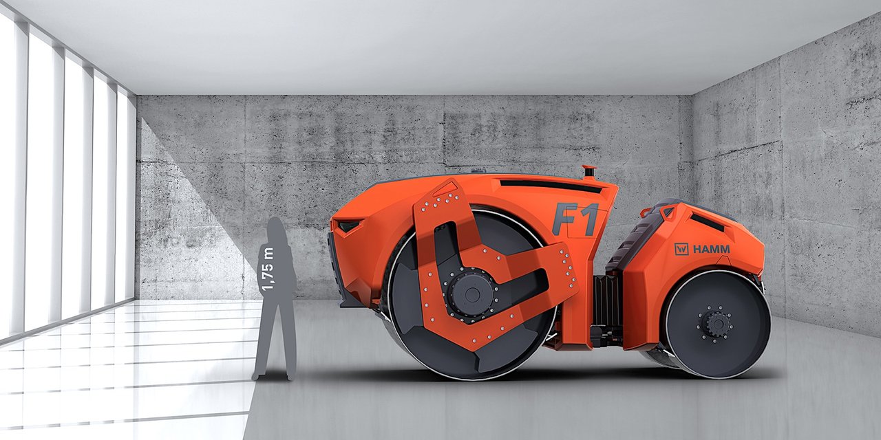 Autonomous construction roller by Bedrock Robotics on a road construction site