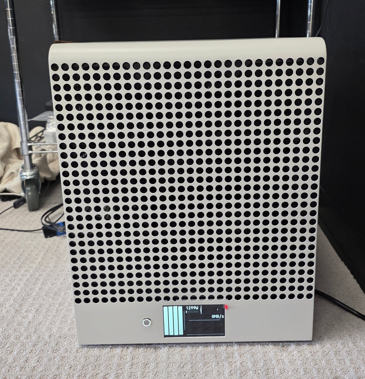 Inside the Tinybox Red V2 showing GPU array