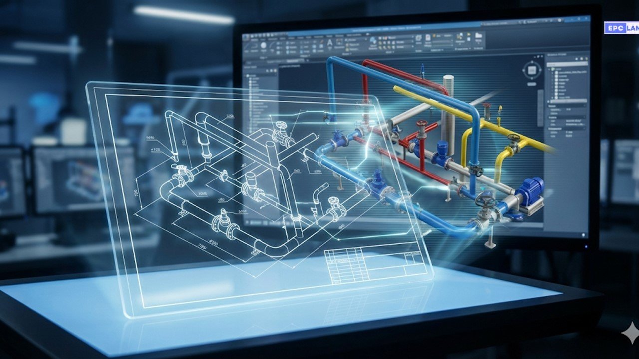 Piping isometric drawing compared to 3D model — the kind of technical blueprint LaChance's app processes automatically