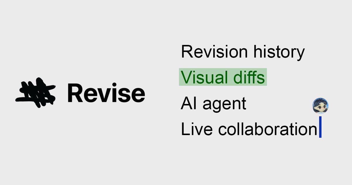 Revise AI word processor featuring revision history, visual diffs, AI agent, and live collaboration