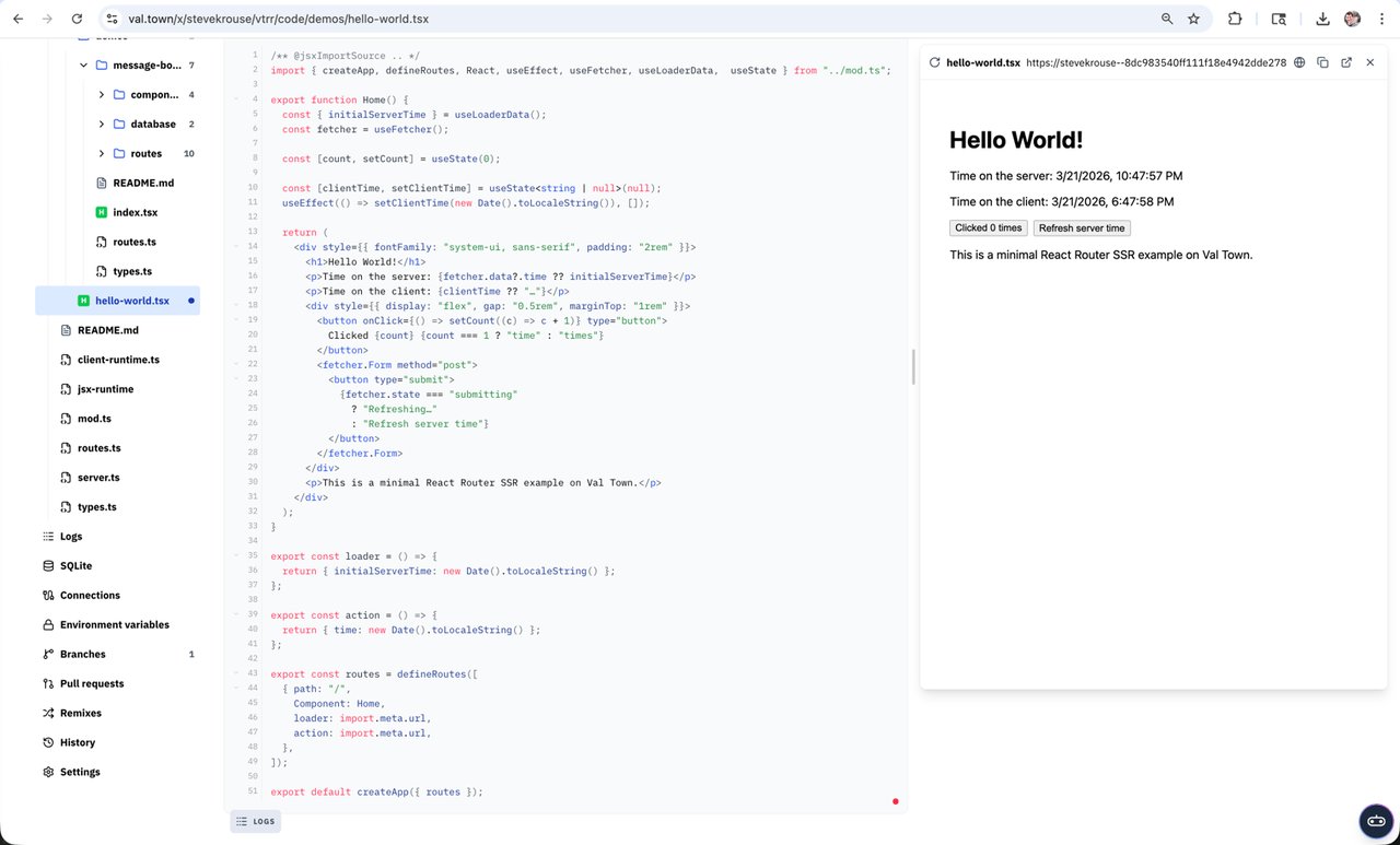 Val Town's 50-line full-stack React framework built with Claude