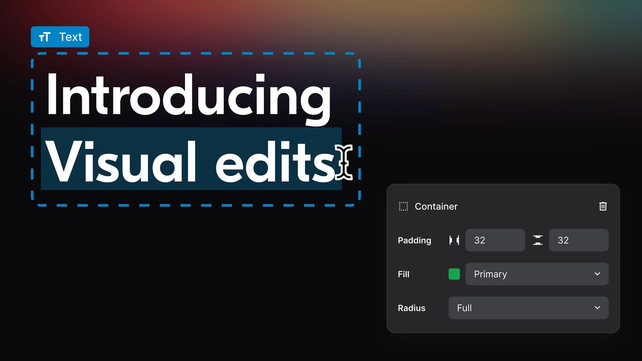 Lovable visual editor interface showing the Figma-like design tool
