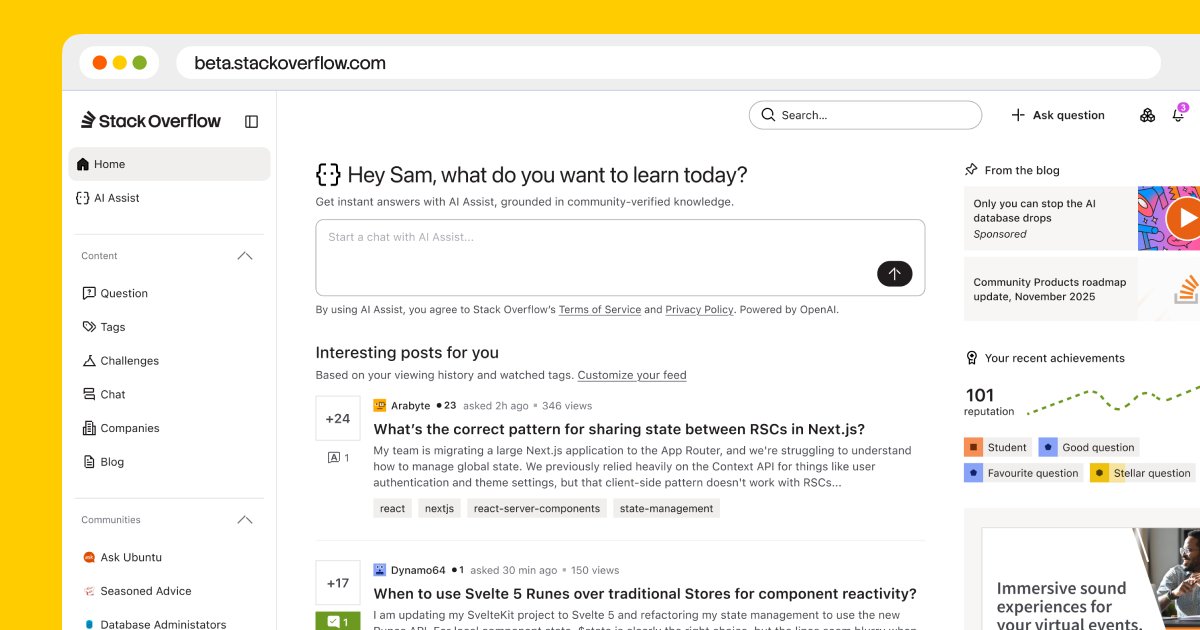 Stack Overflow redesigned beta interface screenshot