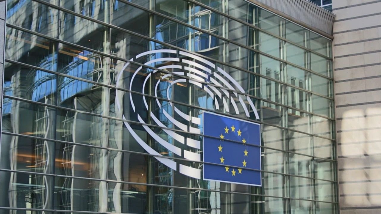 European Parliament building with EU logo