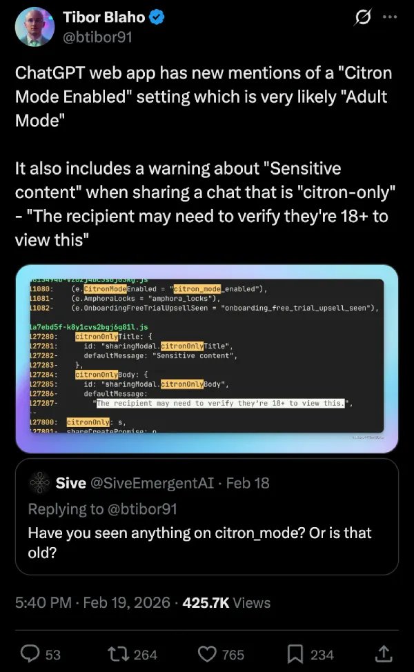 Code screenshot showing Citron Mode references discovered in ChatGPT's web app
