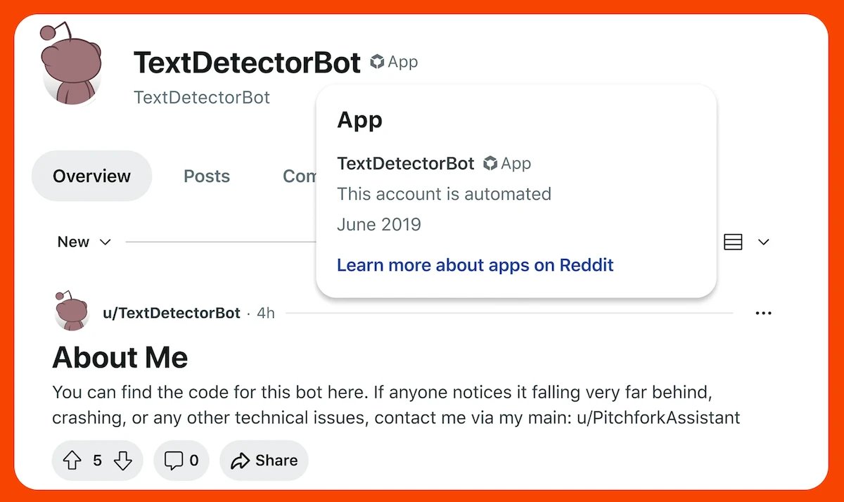 Reddit human verification and APP label system for bot accounts