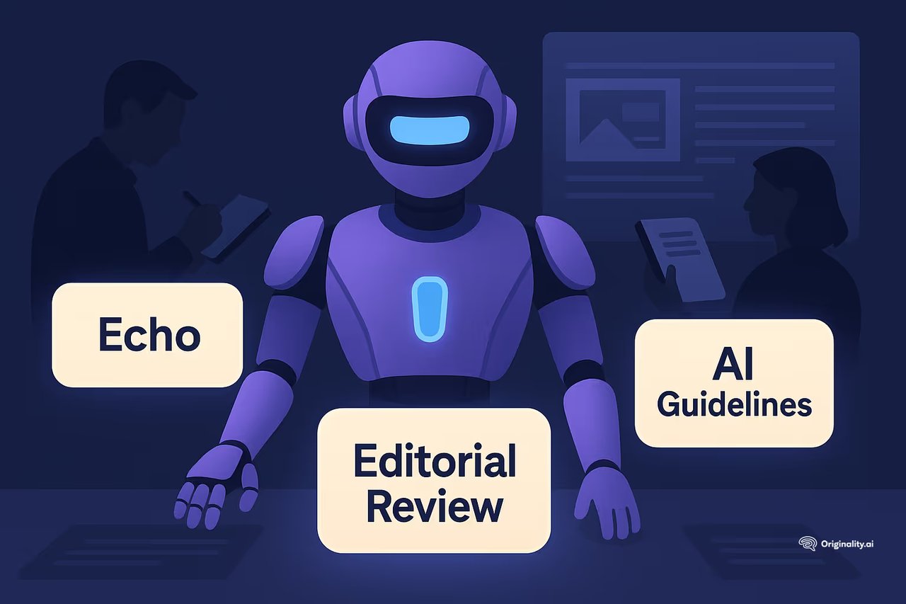 Chart showing AI-generated content rates across US newspapers — opinion articles are 6.4x more likely to contain AI writing than news articles