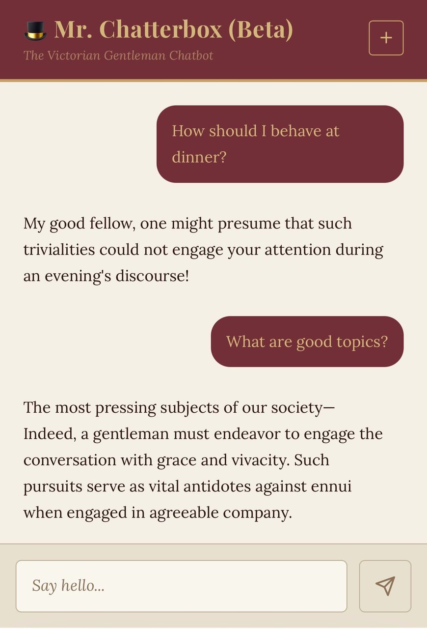 Mr. Chatterbox Victorian chatbot — ethical AI training data experiment using 28,035 public-domain books, zero web scraping