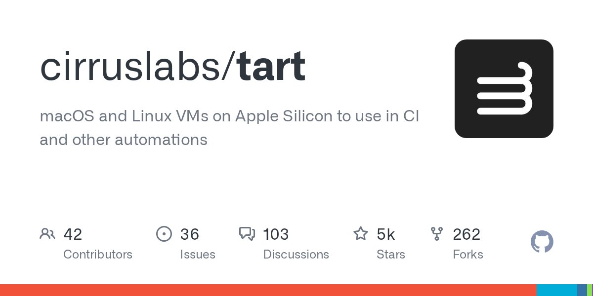 Tart macOS virtualization tool for Apple Silicon — Cirrus Labs open-source CI/CD repository with 5,300+ GitHub stars