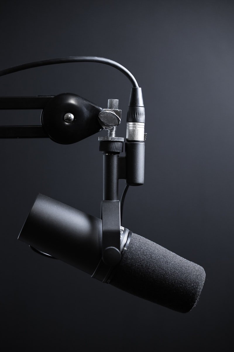 Professional condenser microphone in a recording studio — AI dubbing tools like ElevenLabs are displacing voice actors globally