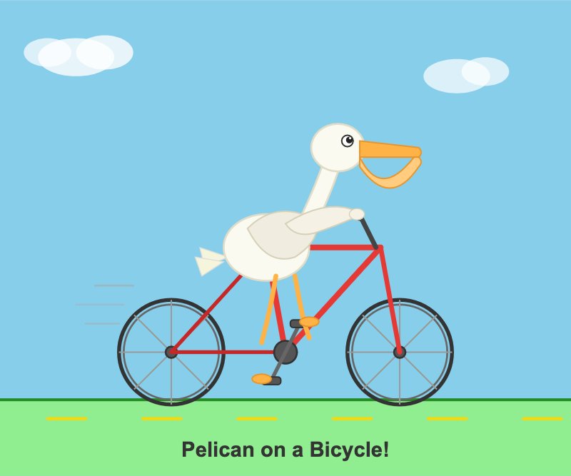 Qwen 35B local AI model pelican SVG — correct bicycle frame with creative details including sunglasses and bowtie, outperforms Claude Opus 4.7