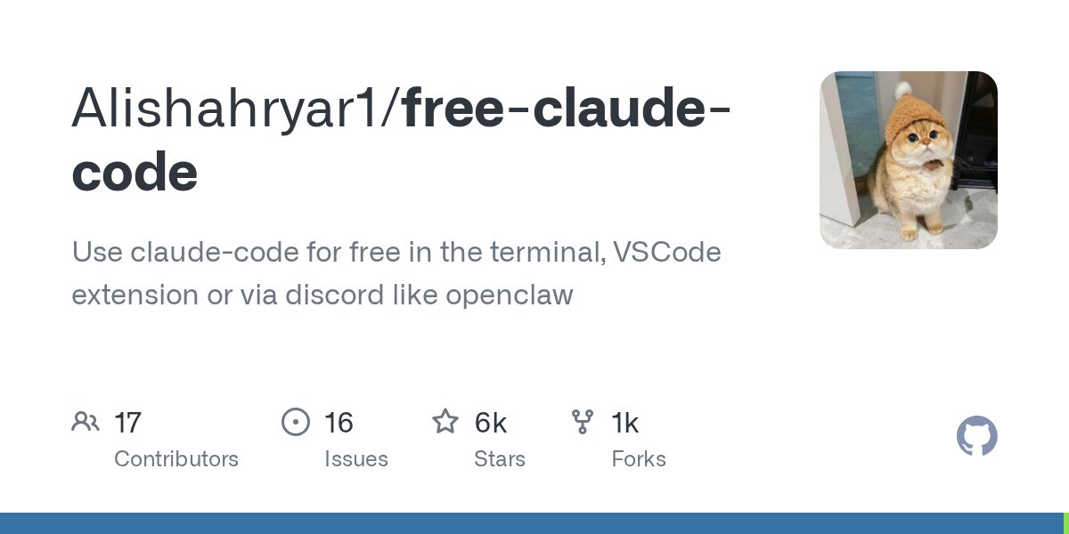 free-claude-code GitHub repository — run Claude Code free in terminal, VSCode extension, and Discord bot for AI automation