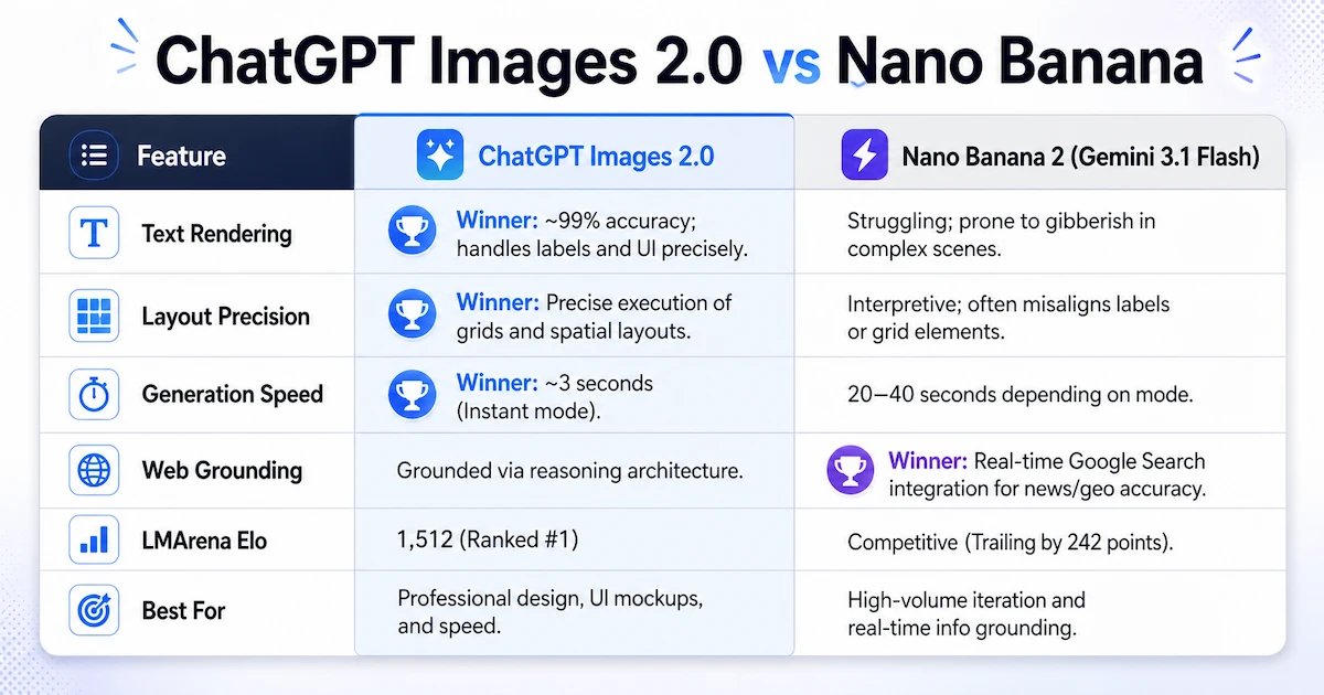 GPT Image 2 vs Gemini Nano Banana comparison chart showing ELO scores and category performance
