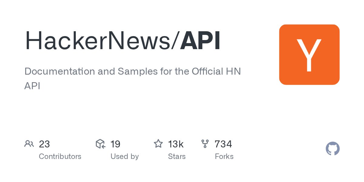 GitHub repository for the official Hacker News API — open-source developer tools enabling AI automation and 20,100+ community-built apps